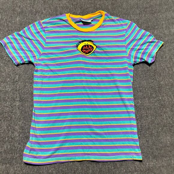 Nickelodeon All That Striped Shirt Small Embroidered Logo Retro Multicolored - Picture 1 of 9